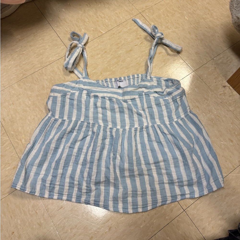 Blue and White Striped Straped Top